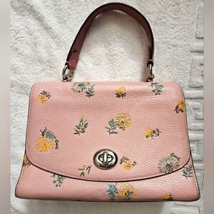 Coach tilly pink floral leather turnlock top handle handbag purse